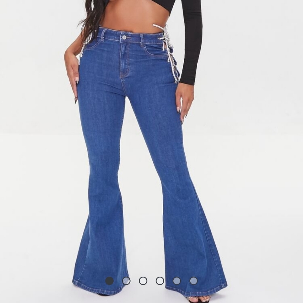 Forever 21 Lace Up Rhinestone Jeans